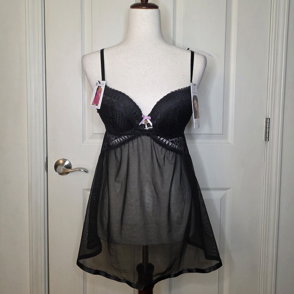 NWT Daisy's Fuentes Black & Pink Lace Babydoll Chemise
